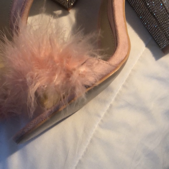 Missguided Pink Feather and Rhinestone Glitter block heels. Size 7 - Picture 6 of 6